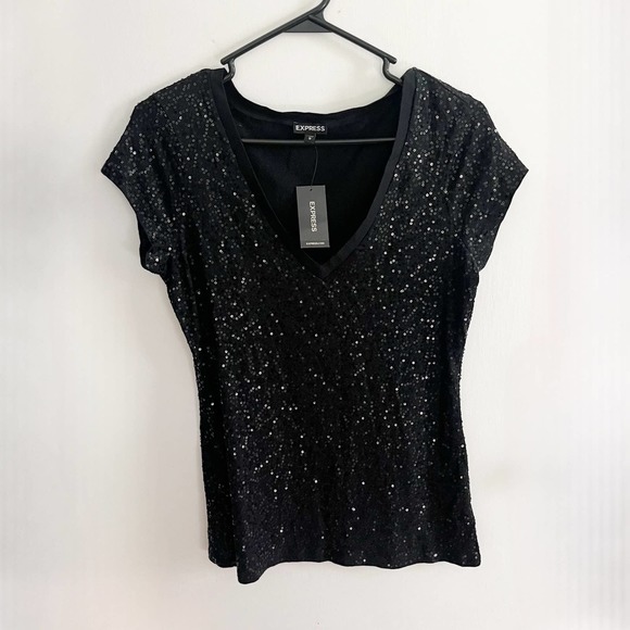 NWT Express Black Sequin Top Small - Picture 1 of 7